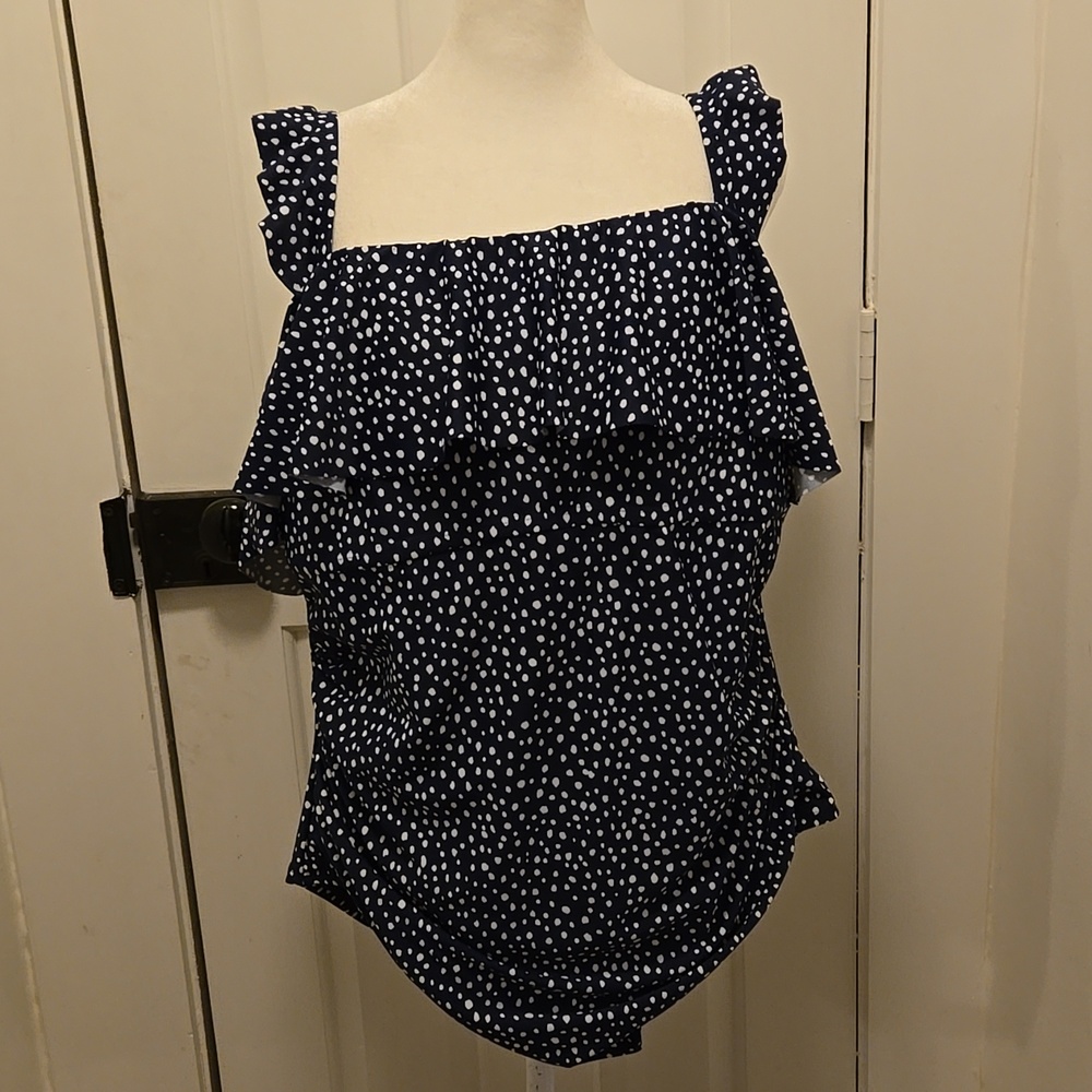 Navy Ruffle Swimsuit with Polka Dots Kona Sol Size 18